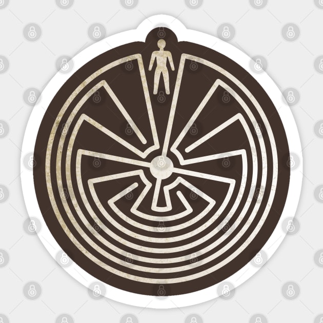 Native American Symbol - Man In The Maze - Vintage Sticker by EDDArt